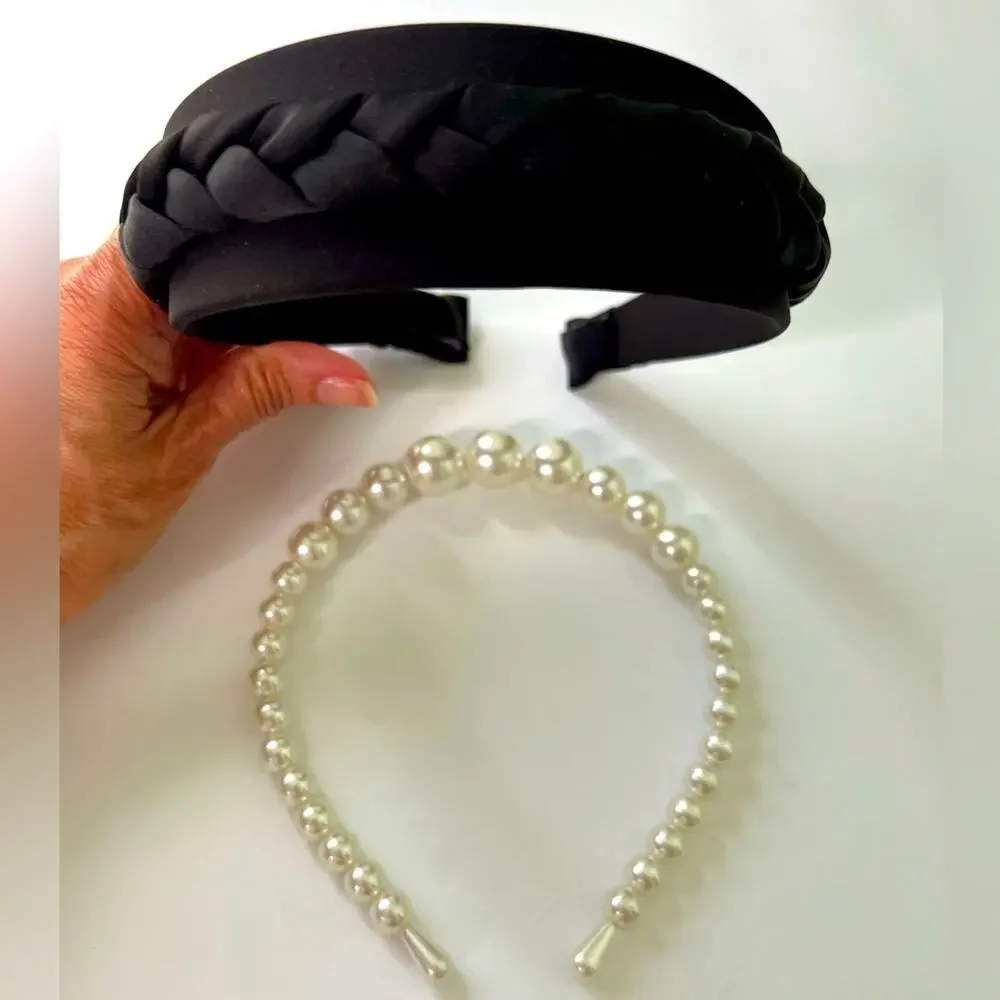HEADBAND BUNDLE BLACK BRAIDED AND PEARL ONE SIZE